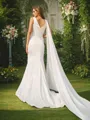 Sheath/Column Scoop Snug Sleeveless Sweep Train Silk like Satin Wedding Dresses
