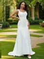 A-line Charming Straps Sleeveless Sweep Train Lace Wedding Dresses