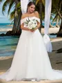Fashion A-line Off-the-Shoulder Sleeveless Sweep Train Tulle Wedding Dresses