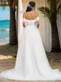 Fashion A-line Off-the-Shoulder Sleeveless Sweep Train Tulle Wedding Dresses