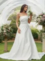 A-line Strapless Sleeveless Pretty Sweep Train Satin Wedding Dresses