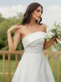 A-line Strapless Sleeveless Pretty Sweep Train Satin Wedding Dresses