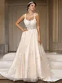 A-line Straps Flattering Sleeveless Court Train Tulle Wedding Dresses