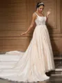 A-line Straps Flattering Sleeveless Court Train Tulle Wedding Dresses