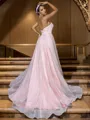 A-line Sweetheart Sleeveless Graceful Sweep Train Satin Wedding Dresses