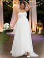A-line Glam Sweetheart Sleeveless Sweep Train Tulle Wedding Dresses