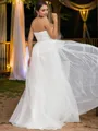 A-line Glam Sweetheart Sleeveless Sweep Train Tulle Wedding Dresses