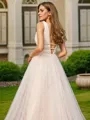 Graceful A-line V-Neck Sleeveless Sweep Train Tulle Wedding Dresses