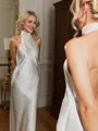 Sheath/Column Halter Perfect Silk like Satin Sweep Train Wedding Dress