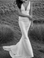 Sheath/Column V-Neck Glamorous Stretch Crepe Court Train Wedding Dress