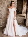 A-line Opulent Off-the-Shoulder Organza Chapel Train Wedding Dress With Slit