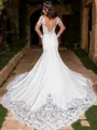 Trumpet/Mermaid Scoop Long Sleeves Stretch Crepe Exquisite Cathedral Train Wedding Dress With Appliques Lace