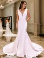 Stunning Sheath/Column V-Neck Stretch Crepe Chapel Train Wedding Dress