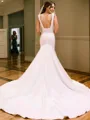 Stunning Sheath/Column V-Neck Stretch Crepe Chapel Train Wedding Dress