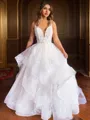 A-line V-Neck Tulle Enchanting Floor-Length Wedding Dress With Appliques Lace