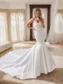 Trumpet/Mermaid Trendy Straight  Satin Chapel Train Wedding Dress With Pleated