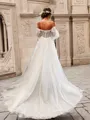 Convertible A-line Sweetheart Long Sleeves Tulle Chapel Train Corset Wedding Dress With Slit