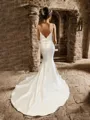 Sheath/Column Perfect V-neck  Satin Chapel Train Wedding Dress With Pleated
