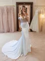 Glam A-line Off-the-Shoulder  Charmeuse Court Train Corset Wedding Dress