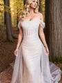 Sheath/Column Charming Off-the-Shoulder   Chapel Train Corset Wedding Dress With Pleated