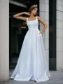 Dreamy A-line Square Satin Court Train Wedding Dress With Pockets