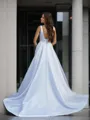 Dreamy A-line Square Satin Court Train Wedding Dress With Pockets