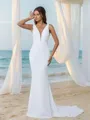 Sheath/Column Pretty V-neck Stretch Crepe Court Train Wedding Dress