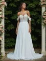 Dazzling A-line Off-the-Shoulder Chiffon Court Train Wedding Dress With Appliques Lace