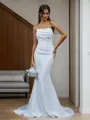 Stylish Sheath/Column Straight Stretch Crepe Court Train Wedding Dress With Pleated