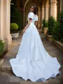 Gorgeous Ball Gown Square Short Sleeves Charmeuse Chapel Train Wedding Dress