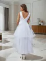 Princess A-line V-neck Asymmetrical Tulle Wedding Dress With Pleated