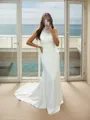 Sheath/Column Pretty Halter Court Train Stretch Crepe Wedding Dress