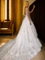 Glam A-line Square Cathedral Train Corset Wedding Dress With Slit