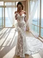 Sheath/Column Grand Off-the-Shoulder Long Sleeves Cathedral Train Lace Wedding Dress With Appliques Lace