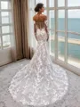 Sheath/Column Grand Off-the-Shoulder Long Sleeves Cathedral Train Lace Wedding Dress With Appliques Lace