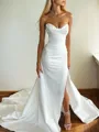 Fashion Sheath/Column Sweetheart Chapel Train Satin Corset Wedding Dress With Slit