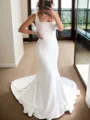 Elegant Sheath/Column Square Chapel Train Stretch Crepe Wedding Dress