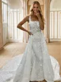 Sheath/Column Enchanting Square Cathedral Train Lace Wedding Dress With Detachable Train