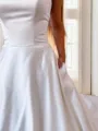 A-line Pretty Straight Cathedral Train Satin Wedding Dress With Pockets