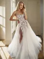 A-line Perfect Square Floor-Length Tulle Corset Wedding Dress With Slit