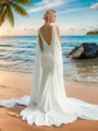 Sheath/Column Unique V-neck Court Train Stretch Crepe Wedding Dress