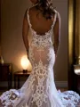Sheath/Column Glam V-neck Cathedral Train Lace Wedding Dress With Appliques Lace