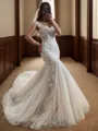 Glamorous Trumpet/Mermaid Straps Cathedral Train Tulle Corset Wedding Dress With Appliques Lace
