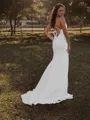 Sheath/Column Trendy V-neck Stretch Crepe Court Train Wedding Dress With Slit
