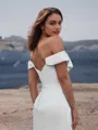 Sheath/Column Fashion Off-the-Shoulder Charmeuse Cathedral Train Corset Wedding Dress With Slit
