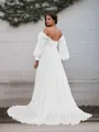 A-line Glam Off-the-Shoulder Long Sleeves Chiffon Court Train Wedding Dress With Slit