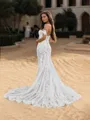 Sheath/Column Unique Off-the-Shoulder Lace Chapel Train Wedding Dress With Appliques Lace