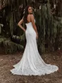 Pretty Sheath/Column V-neck Lace Court Train Wedding Dress With Appliques Lace