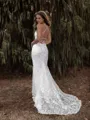 Sheath/Column Charming V-neck Lace Court Train Wedding Dress With Appliques Lace