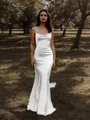 Sheath/Column Delicate Spaghetti Straps Bow Back Court Train Wedding Dress